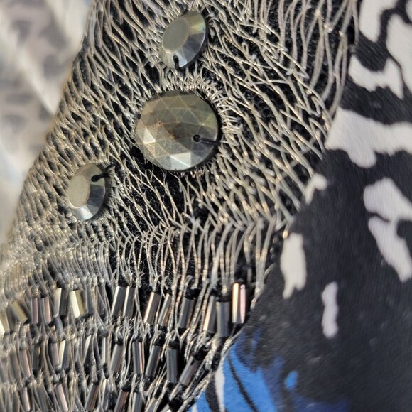 Notations Womens XL Embellished Animal Print Blue Black‎ Short Sleeve Top Vibes - Picture 5 of 11